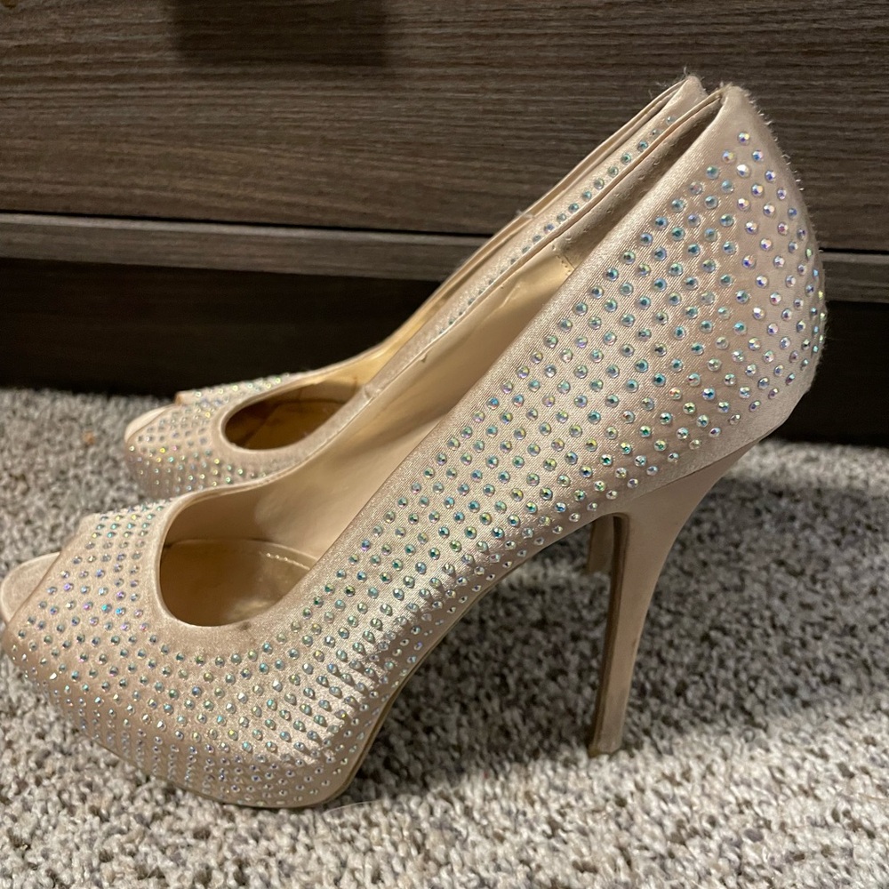 Jennifer Lopez Cream Crystal Stiletto Heels